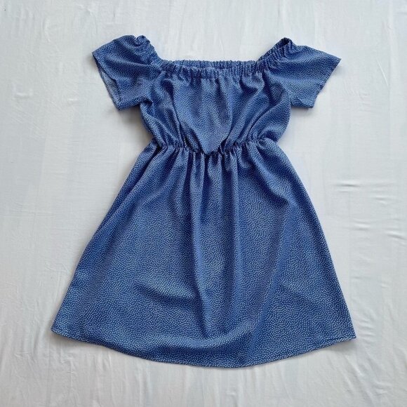 SOLD 🔴 POLKA dot peasant dress fits M-L blue off the shoulders - Picture 7 of 9
